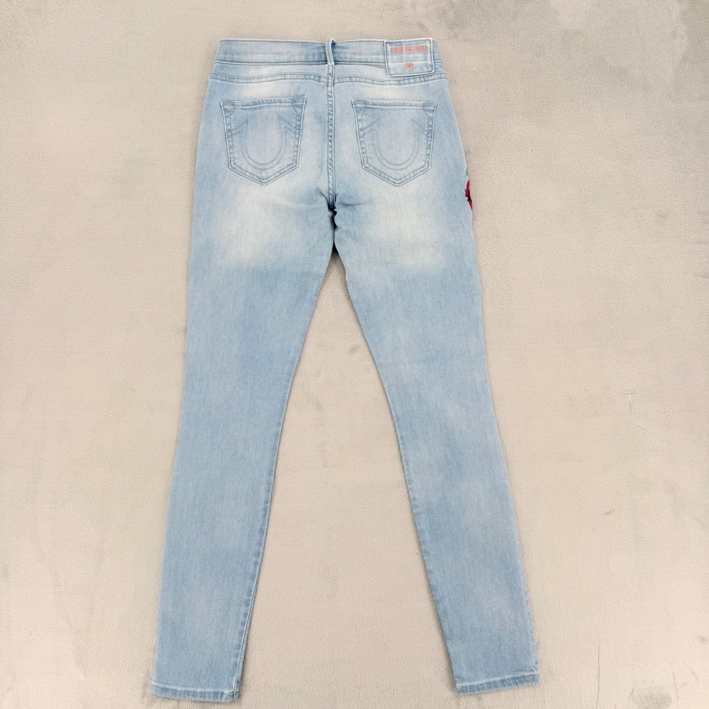 True Religion Halle Super Skinny Jeans Womens 25 Light Wash Floral Embroidered - Picture 12 of 16